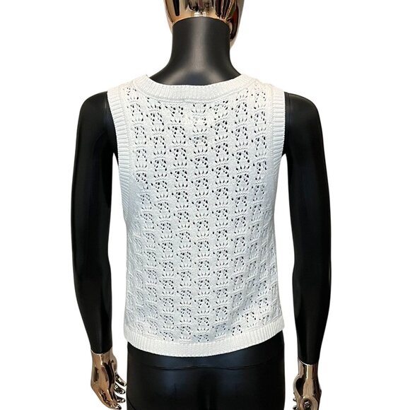 Joie White Knit Sweater Vest Medium Open Knit Back New With Tags - Picture 4 of 10